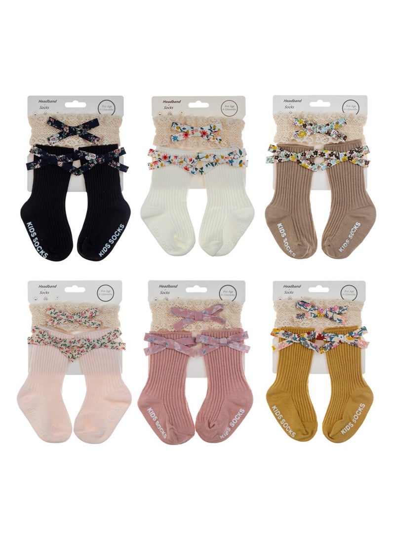 D'Daniela Victoria Ribbon Bow Turban and Socks Set for Babies - Pink - Image 4