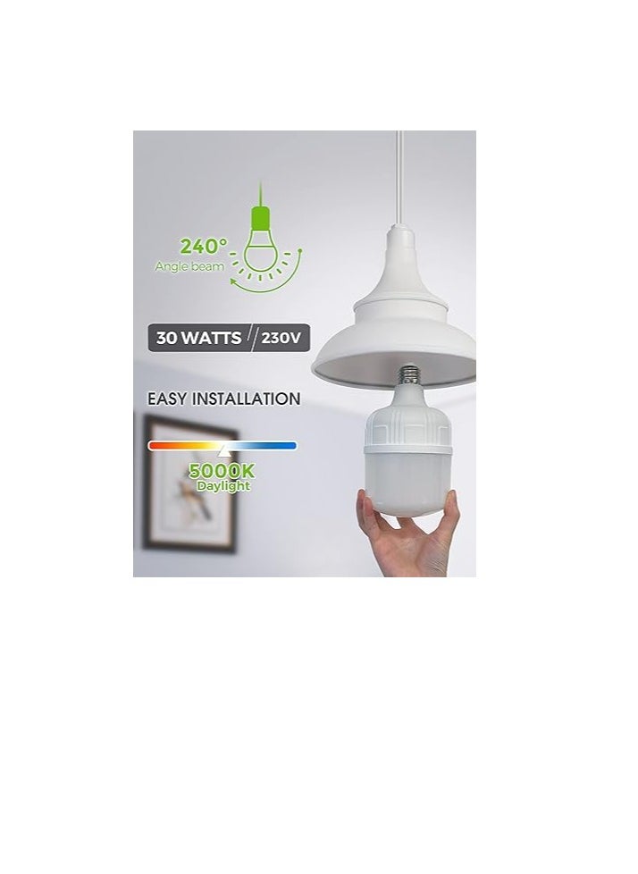 ESNCO LED Super Bright Light Bulbs, 250-300W Equivalent 3400LM E26 Garage Bulb, 5000K Daylight 30 Watt High Lumen Bulb w/E39 Adapter for Commercial Warehouse Workshop Factory Backyard Barn, 2 Pack  - Image 3