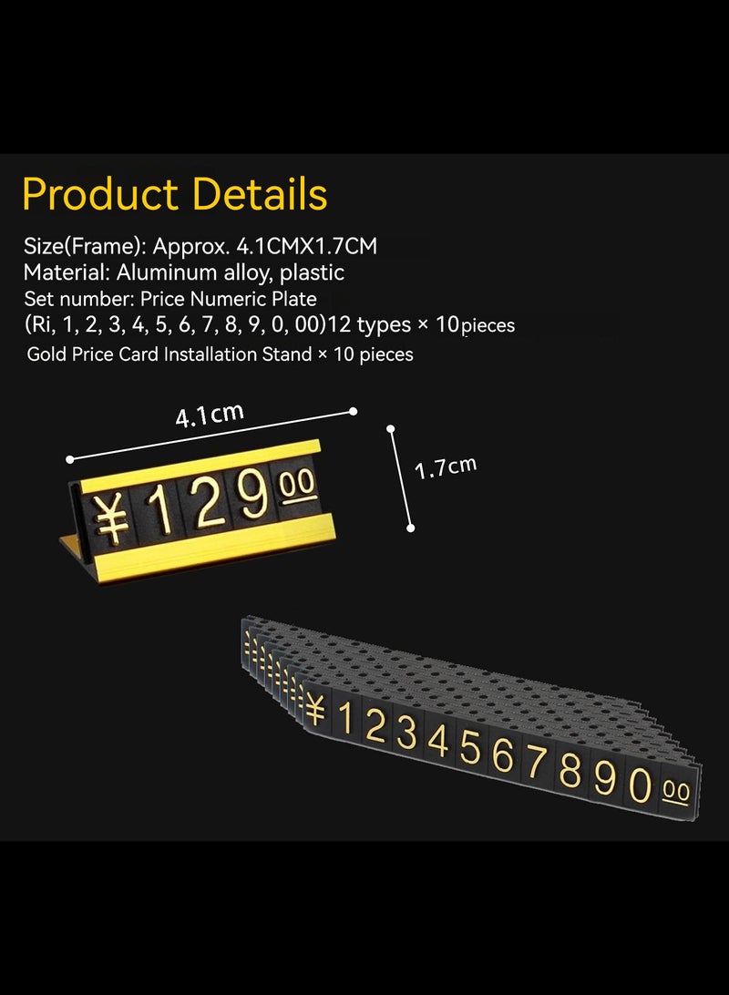 10 Sets Price Tag Adjustable Counter Stand Label Metal Sale Price Display Stand (Gold)