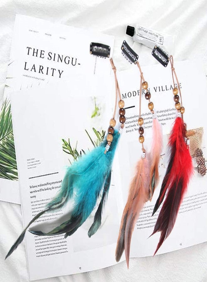 Aosome New Handmade Feather Hair Clip Extensions - Tribal Headdress With Braided Beads - 6 PCS - Image 4