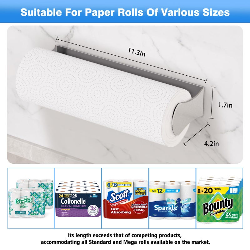 Smipam Paper Towel Holder Under Cabinet, Stainless Steel, Silver, Adhesive & Wall Mount, Under Counter Paper Towel Rack for Kitchen and Bathroom, Home and Kitchen Decor - Image 5