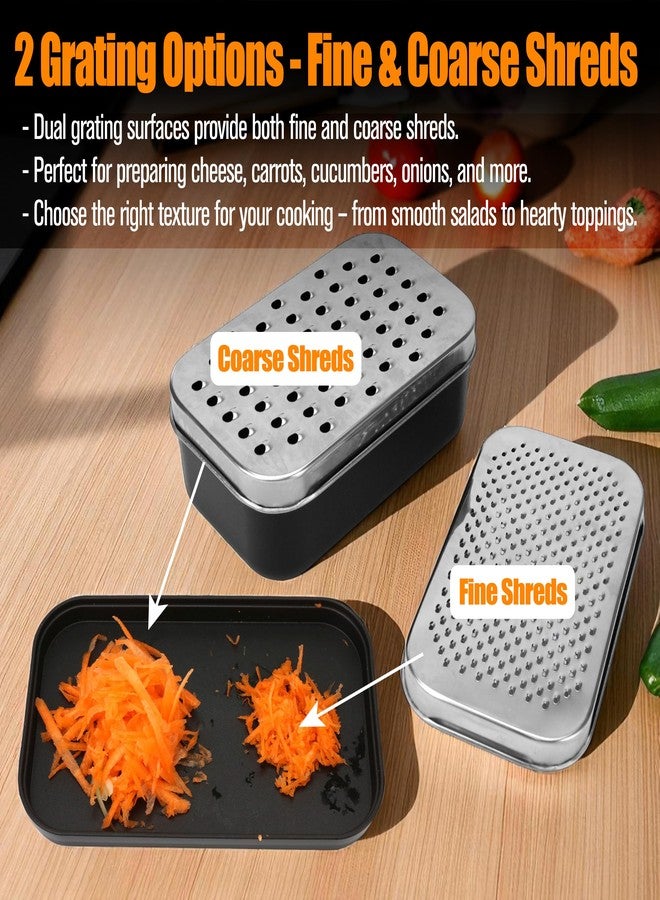 KH866 2 In 1 Cheese Grater with Container and Lid Metal Handheld with Storage Box Stainless Steel - Citrus Lemon Zester, Fruit Vegetable Onion Choppers, Airtight Includes Hand Peelers, Grinder, Shredder - Image 5