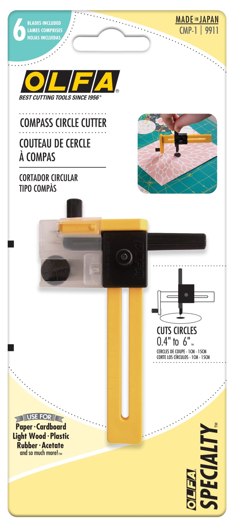 OLFA Compass Circle Cutter (CMP-1) - Adjustable Compass Style Rotary Circle Cutter w/ 6 Blades for Cutting Circles Up to 6 Inches in Diameter, Replacement Blades: OLFA COB-1 Blades - Image 2