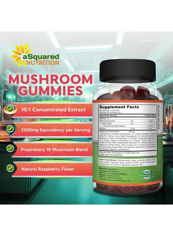 aSquared Nutrition Mushroom Gummies - 10x Complex Supplement - Lions Mane, Turkey Tail, Reishi, Cordyceps, Chaga - Energy, Focus, Immune Support for Men & Women - Replace Powder, Capsules & Pills - Image 4