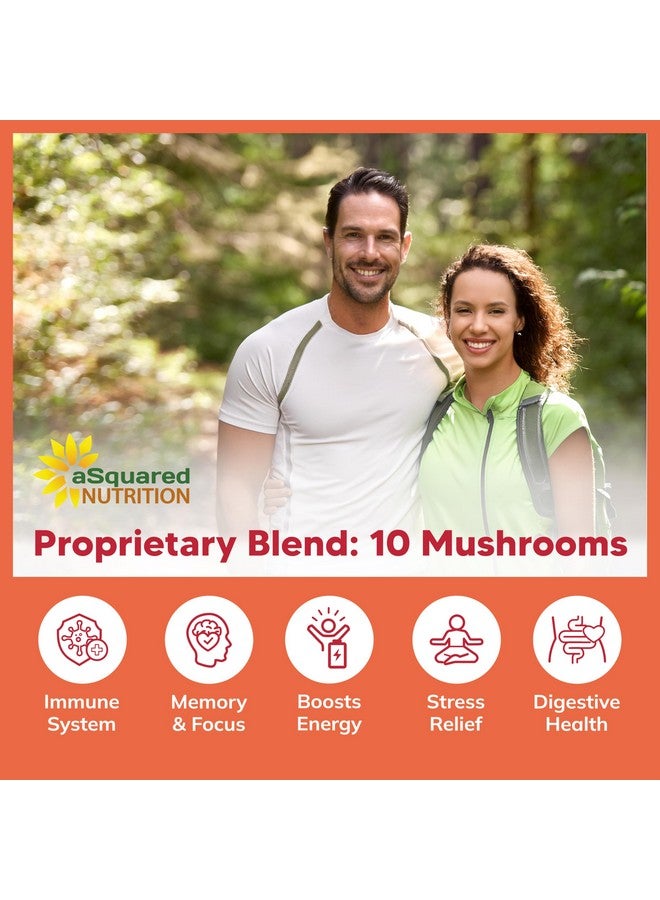 aSquared Nutrition Mushroom Gummies - 10x Complex Supplement - Lions Mane, Turkey Tail, Reishi, Cordyceps, Chaga - Energy, Focus, Immune Support for Men & Women - Replace Powder, Capsules & Pills - Image 2