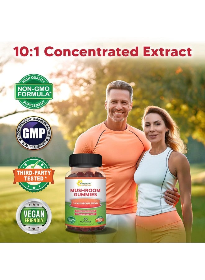 aSquared Nutrition Mushroom Gummies - 10x Complex Supplement - Lions Mane, Turkey Tail, Reishi, Cordyceps, Chaga - Energy, Focus, Immune Support for Men & Women - Replace Powder, Capsules & Pills - Image 5