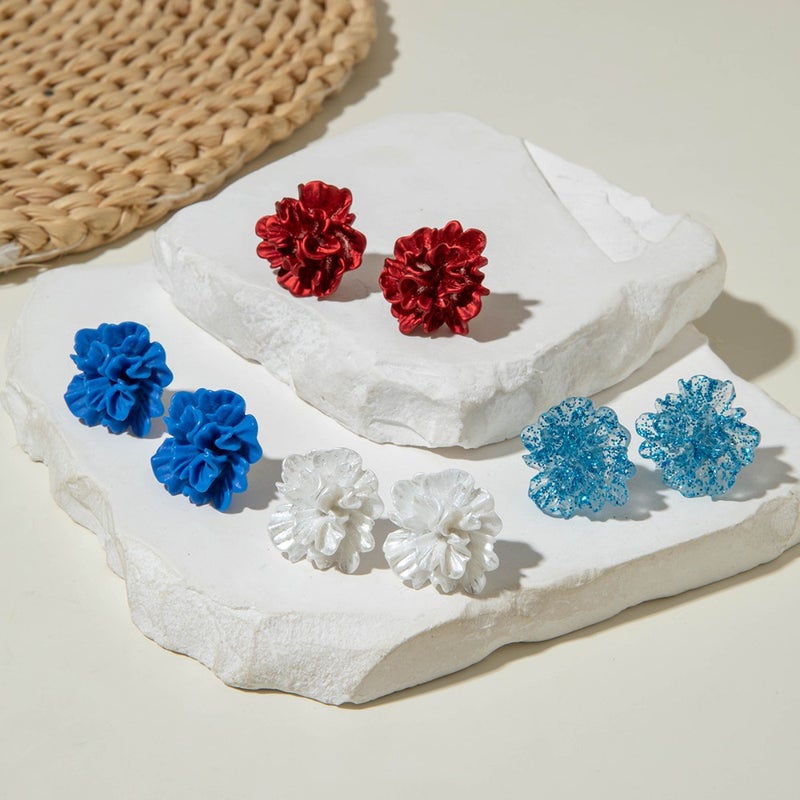 Korean simple and all-matching exaggerated camellia earrings temperament fresh three-dimensional white flower pearl earrings Korean  style - Image 2
