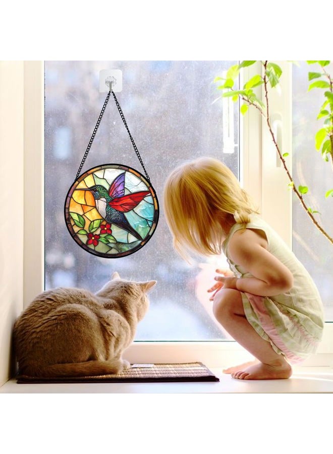 DASTOLL Stained Glass Window Hanging, Hummingbird Gifts Sun Catchers Diamond Glass Panel Hangings Birds Suncatcher Decor for Birthday for Women, Men, Wife, Aunt, and Mom 6.3 in - Image 3