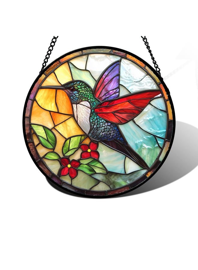 DASTOLL Stained Glass Window Hanging, Hummingbird Gifts Sun Catchers Diamond Glass Panel Hangings Birds Suncatcher Decor for Birthday for Women, Men, Wife, Aunt, and Mom 6.3 in - Image 1
