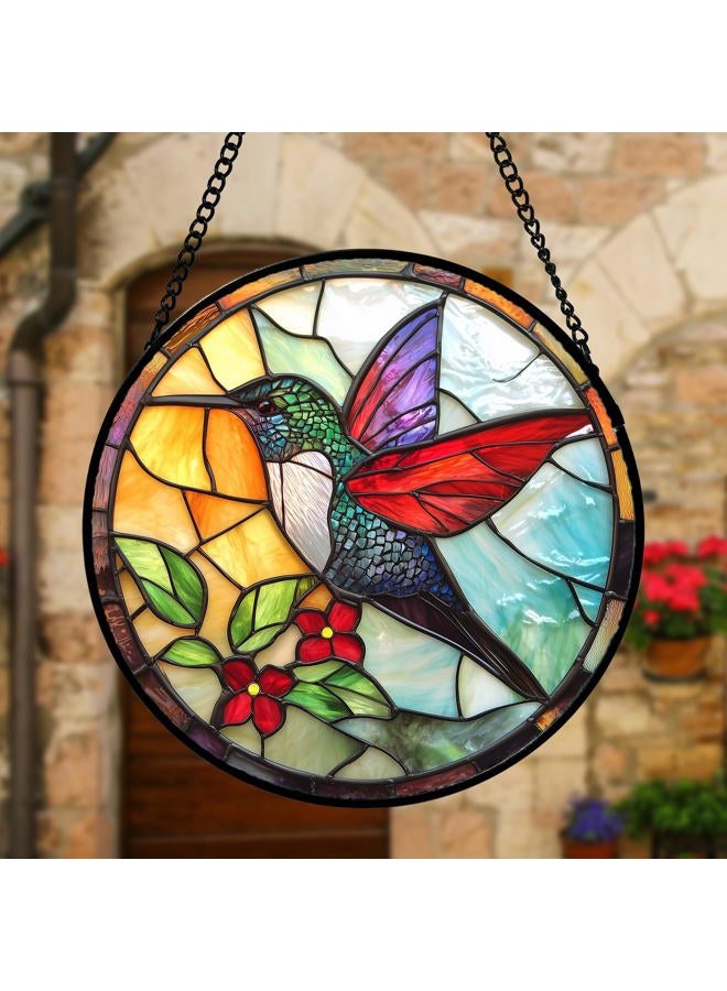 DASTOLL Stained Glass Window Hanging, Hummingbird Gifts Sun Catchers Diamond Glass Panel Hangings Birds Suncatcher Decor for Birthday for Women, Men, Wife, Aunt, and Mom 6.3 in - Image 4