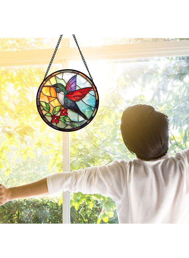 DASTOLL Stained Glass Window Hanging, Hummingbird Gifts Sun Catchers Diamond Glass Panel Hangings Birds Suncatcher Decor for Birthday for Women, Men, Wife, Aunt, and Mom 6.3 in - Image 2