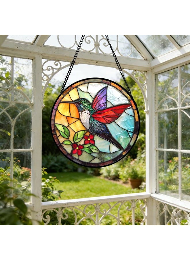 DASTOLL Stained Glass Window Hanging, Hummingbird Gifts Sun Catchers Diamond Glass Panel Hangings Birds Suncatcher Decor for Birthday for Women, Men, Wife, Aunt, and Mom 6.3 in - Image 5