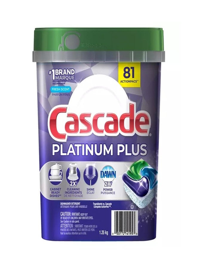 Procter & Gamble Cascade Platinum Plus ActionPacs Dishwasher Detergent Pods, Fresh Scent, 81 Count - Image 1