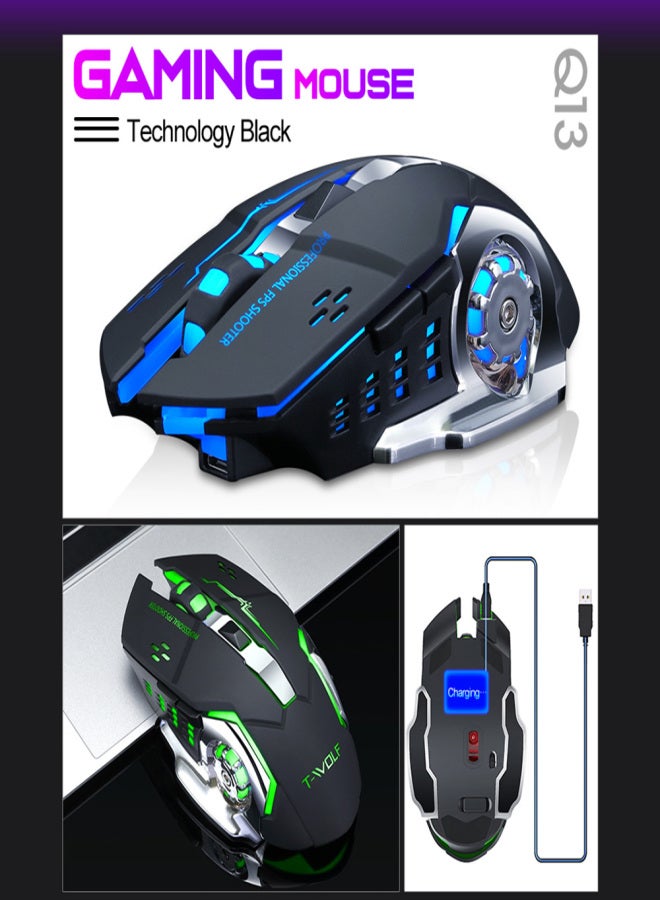 T-WOLF Wireless Q13 2.4G Noiseless Computer with Nano Receiver 3 Adjustable DPI Levels Rechargeable Battery Portable Computer Mice for PC Tablet Laptop - Image 2