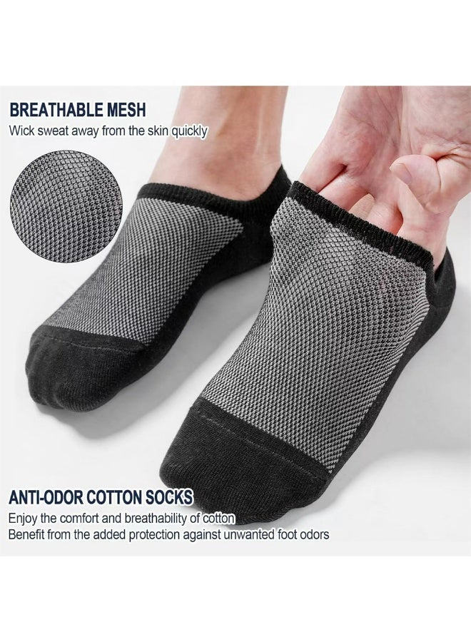 No Show Socks for Men and Women, 6 Pairs, Moisture-Wicking Mesh Cotton, Low Cut with Non-Slip Heel, Black White Gray(M) - Image 5