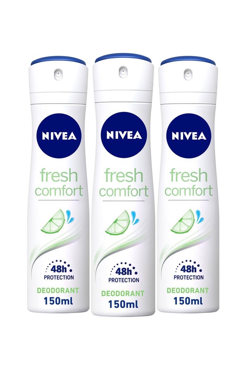 Nivea Fresh Comfort Antiperspirant Spray Bergamot And Jasmine Scent Pack Of 3 - Image 1