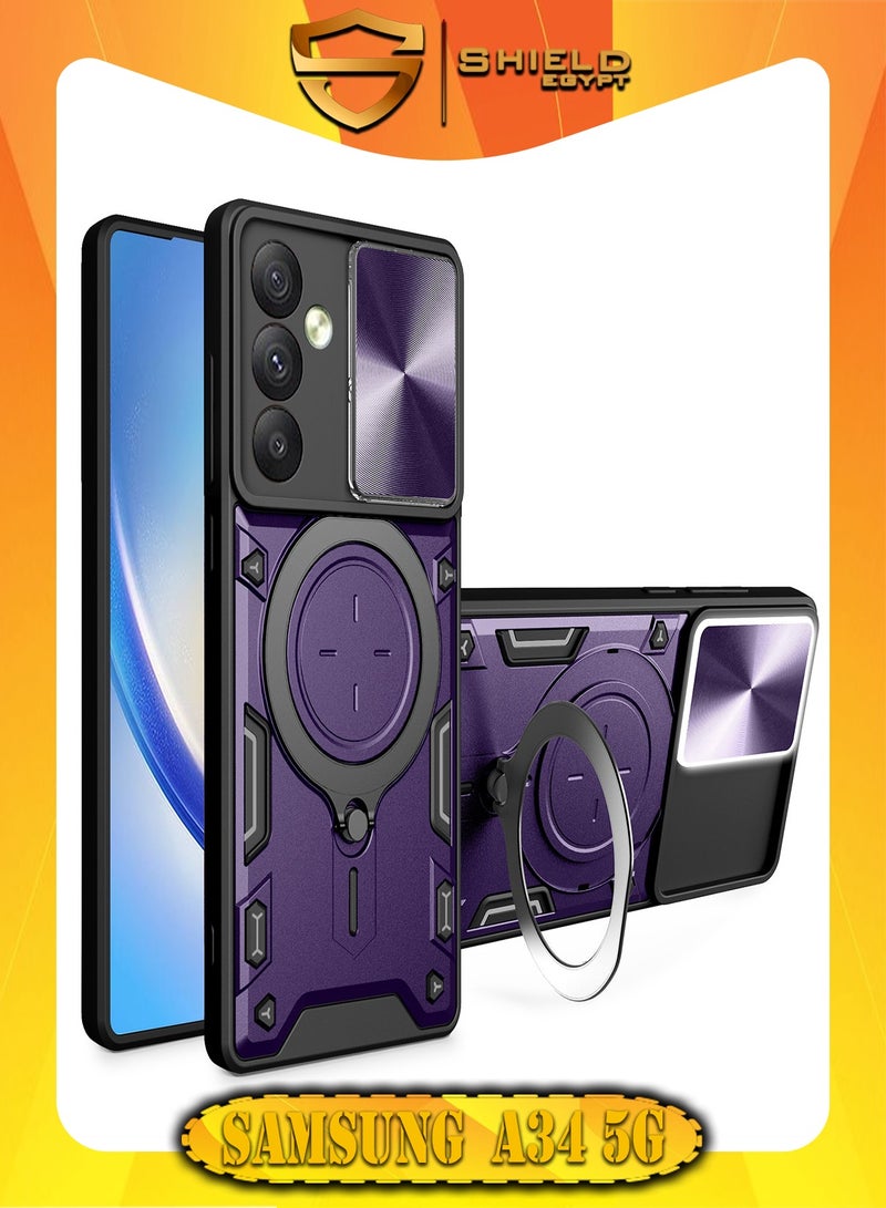 SHIELD EGYPT SHIELD EGYPT For Samsung Galaxy A34 Armored Camera Shield Cover Camera Lend Protection, Built-in 360° (Purple) 