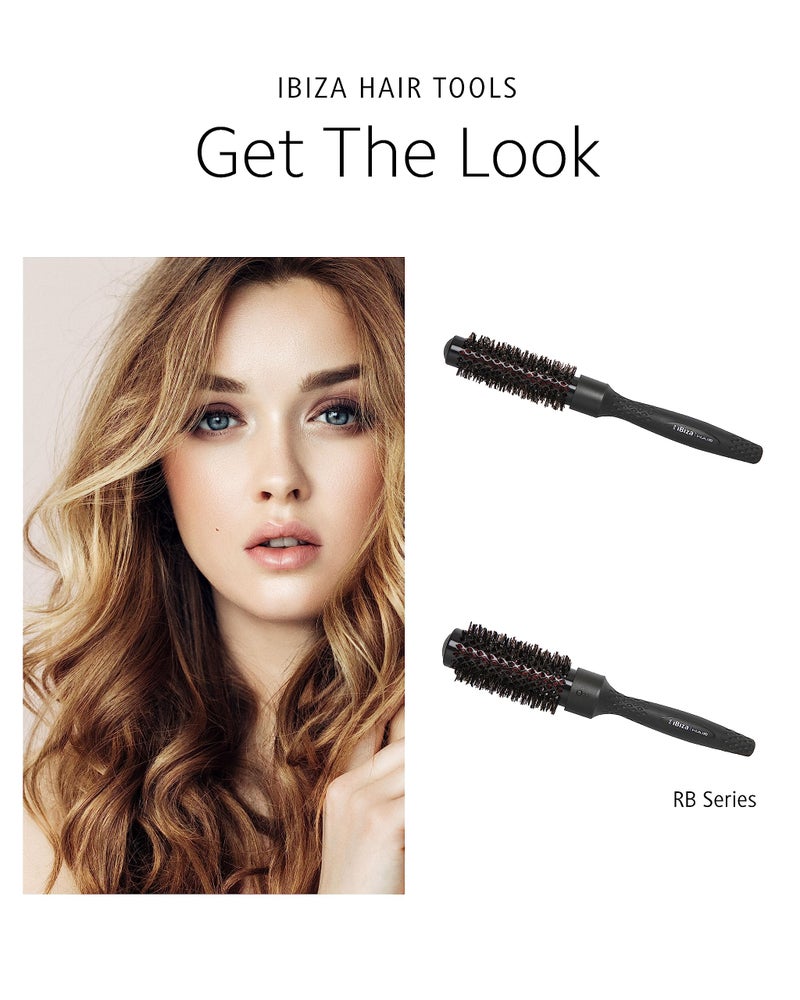 Ibiza Hair Ceramic Round Brush (RB3-33mm) | Carbon Fiber/Nylon Bristles & Beech Wood Core to Absorb Heat & Protect Hair | Adds Shine to All Hair Types | Ideal for Loose Waves - Image 2