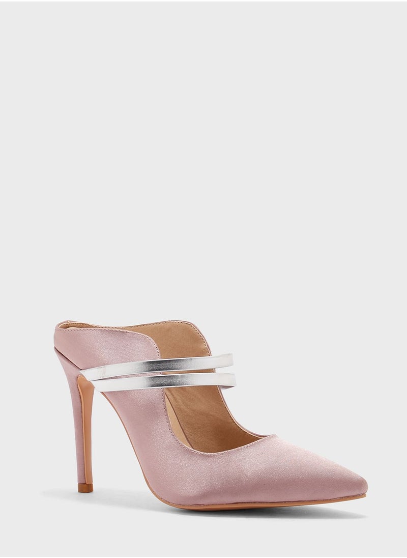 Khizana - Satin Double Strap Curved Edge Slip-On Pointed Pu - Image 1