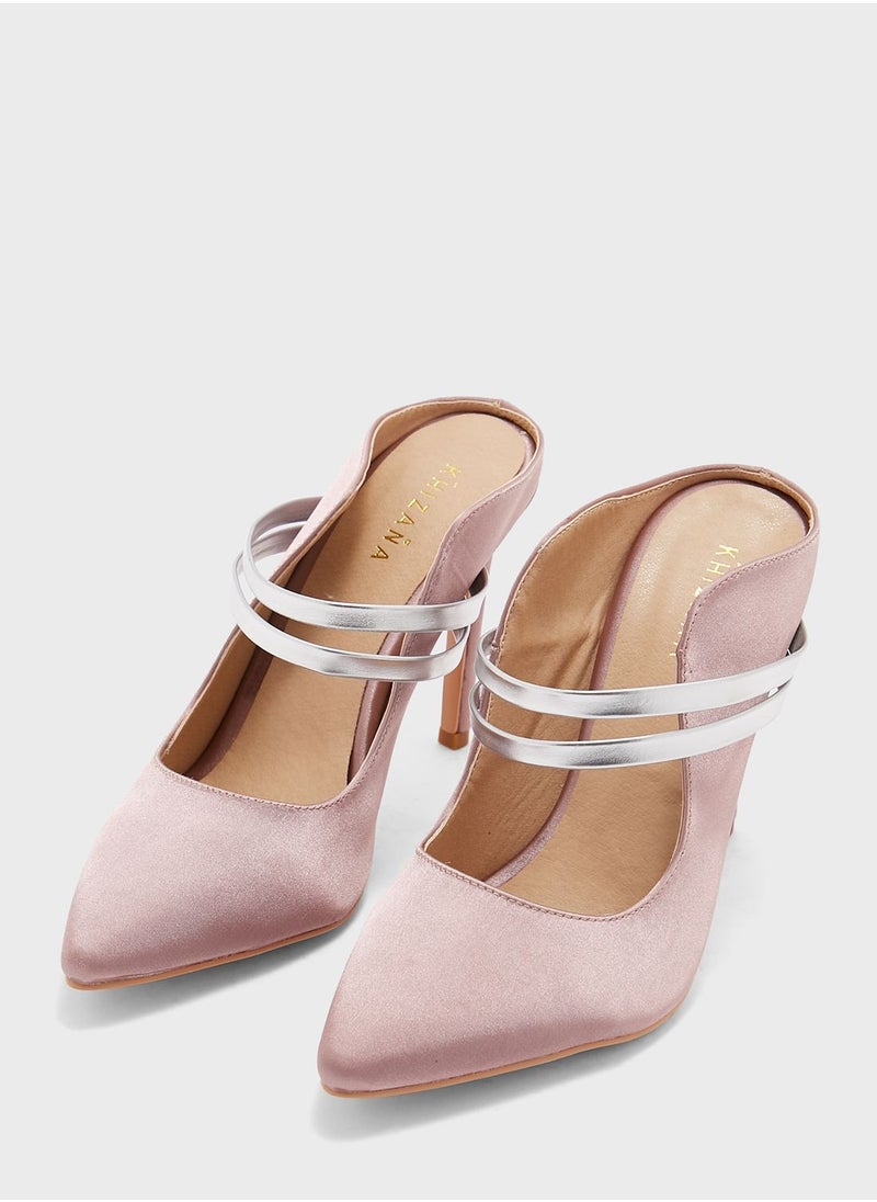 Khizana - Satin Double Strap Curved Edge Slip-On Pointed Pu - Image 1