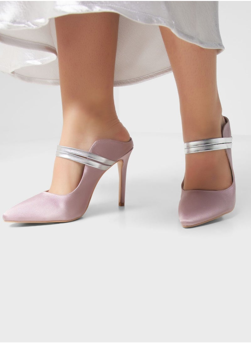 Khizana - Satin Double Strap Curved Edge Slip-On Pointed Pu - Image 1