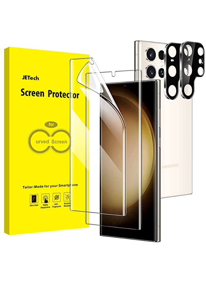 Jetech واقي شاشة لهاتف Samsung Galaxy S23 Ultra 5G مقاس 6.8 بوصة مع واقي عدسة الكاميرا، غشاء TPU مرن، متوافق مع معرف بصمة الإصبع، سهل التركيب، شفاف عالي الدقة، عبوتان لكل منهما - Image 1