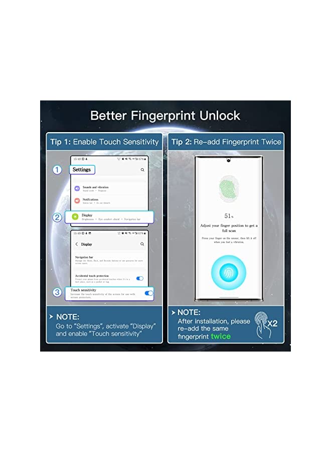 Jetech واقي شاشة لهاتف Samsung Galaxy S23 Ultra 5G مقاس 6.8 بوصة مع واقي عدسة الكاميرا، غشاء TPU مرن، متوافق مع معرف بصمة الإصبع، سهل التركيب، شفاف عالي الدقة، عبوتان لكل منهما - Image 2