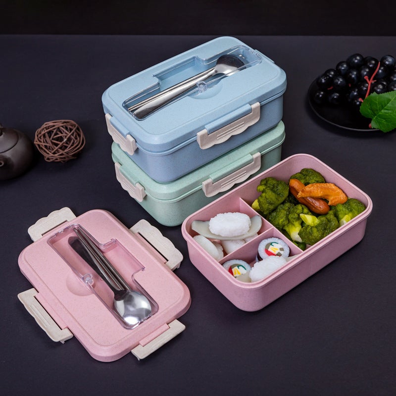 Wheat Straw Insulated Lunch Box Set Nordic green stainless steel tableware 