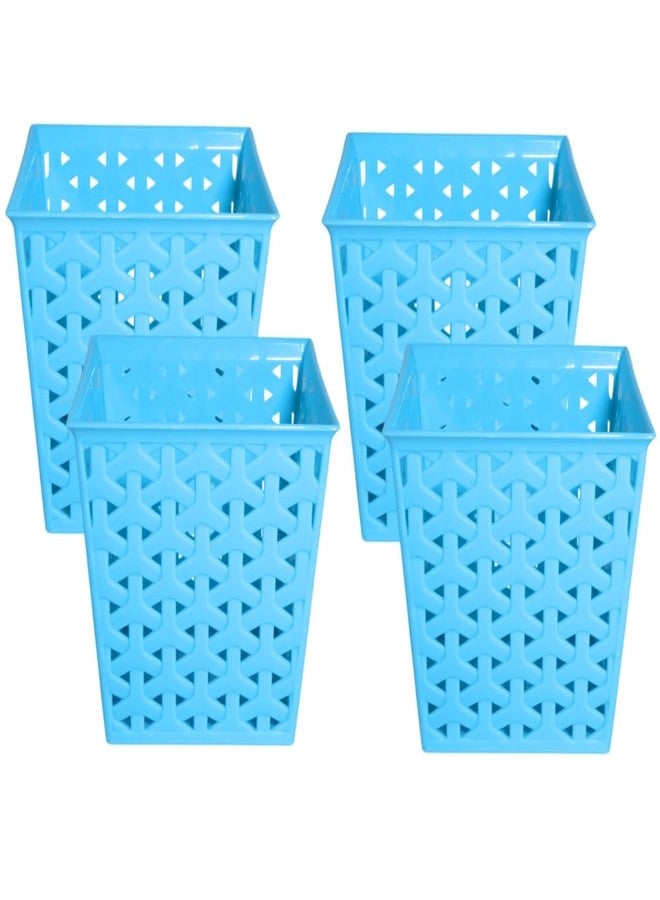 MORVI Linea Square Plastic Multipurpose Organizer For Kitchen, Bathroom, Salon, Office|Stationery,Cutlery,Pen,Makeup Brushes Holder|Hanging Toothbrush Stand |Pack Of 4 | BLUE - Image 1