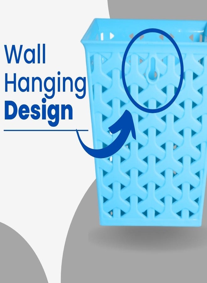 MORVI Linea Square Plastic Multipurpose Organizer For Kitchen, Bathroom, Salon, Office|Stationery,Cutlery,Pen,Makeup Brushes Holder|Hanging Toothbrush Stand |Pack Of 4 | BLUE - Image 2