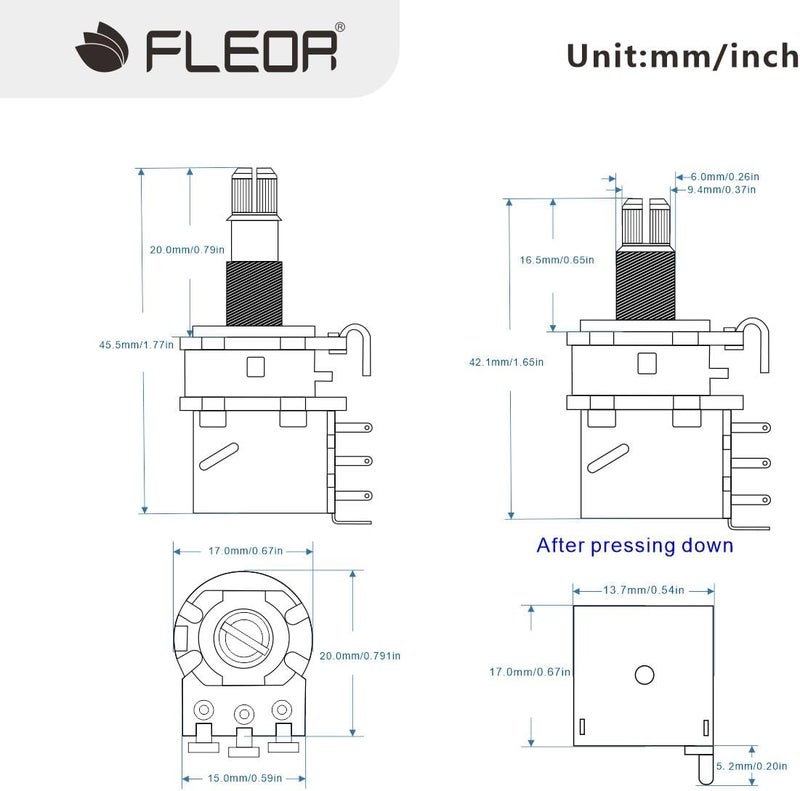 FLEOR 2pcs A250K Push Push Guitar Pots Short Copper Split Shaft Audio Taper Potentiometers - Image 2