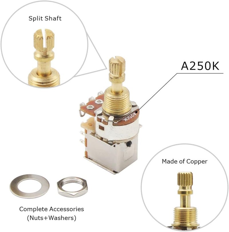 FLEOR 2pcs A250K Push Push Guitar Pots Short Copper Split Shaft Audio Taper Potentiometers - Image 3