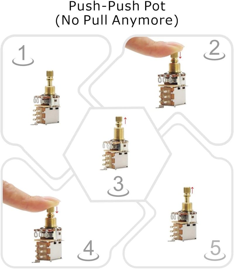 FLEOR 2pcs A250K Push Push Guitar Pots Short Copper Split Shaft Audio Taper Potentiometers - Image 4