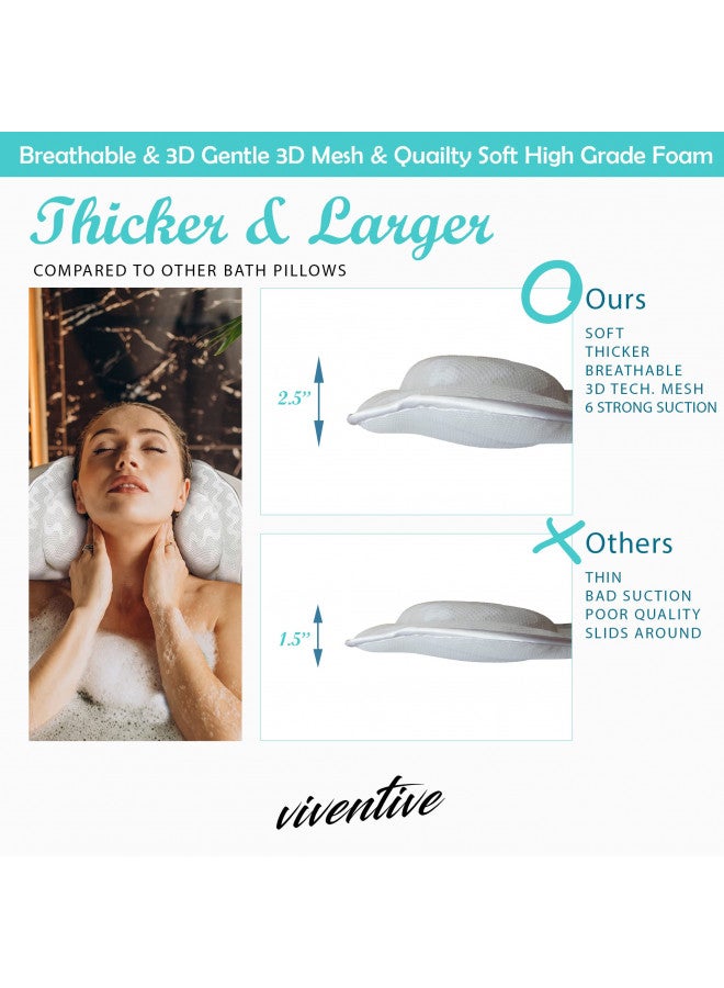 Viventive Luxury Bath Pillow for Tub - Non-Slip and Extra-Thick, Head, Neck, Shoulder and Back Support. Soft and Large Comfort Bathtub Pillow Cushion Headrest for Relaxation - Fits Any Tub Made of 3D Mesh - Image 3