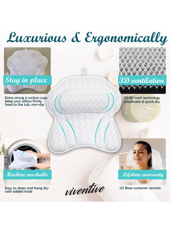 Viventive Luxury Bath Pillow for Tub - Non-Slip and Extra-Thick, Head, Neck, Shoulder and Back Support. Soft and Large Comfort Bathtub Pillow Cushion Headrest for Relaxation - Fits Any Tub Made of 3D Mesh - Image 4