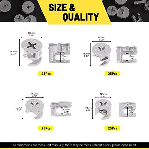 Mardatt 100 Pcs 4 Size Furniture Connecting Cam Lock Assortment Kit, Heavy Duty Locking Cam Fitting Lock Nut Connectors for Cabinet Drawer (11.8 * 10/14.6 * 11.5/14.7 * 13.5/14.5 * 9.5mm) - Image 2