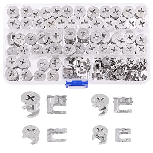 Mardatt 100 Pcs 4 Size Furniture Connecting Cam Lock Assortment Kit, Heavy Duty Locking Cam Fitting Lock Nut Connectors for Cabinet Drawer (11.8 * 10/14.6 * 11.5/14.7 * 13.5/14.5 * 9.5mm) - Image 1