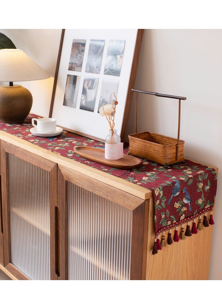 مفرش طاولة طويل بتصميم كلاسيكي أمريكي، طاولة شاي، مفرش طاولة وعلم، مفرش طاولة طويل مطرز من قماش الجاكار الفاخر الخفيف 30*180 سم - Image 1
