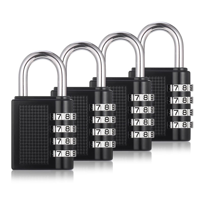 JIANTA 4 Pack Combination Lock 4 Digit Combination Padlock Outdoor Waterproof Padlock for School Gym Locker Lock Padlocks with Code Sports Locker Luggage Locks Black