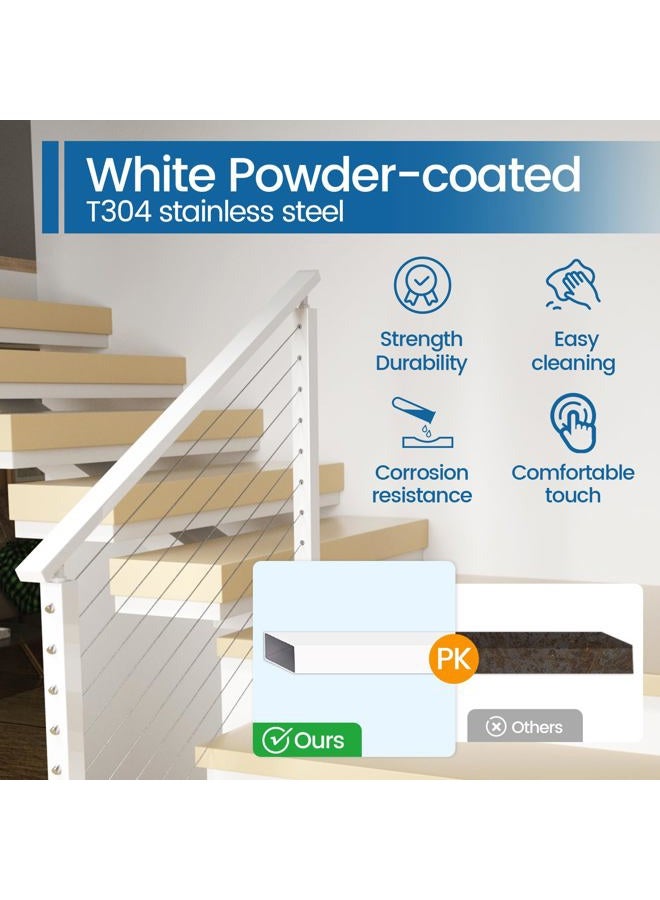Muzata 6'6" Stainless Steel Handrail Flat Handrail White Cable Railing Top Rail Deck Stair Indoor Outdoor, HT10 WP4 - Image 3