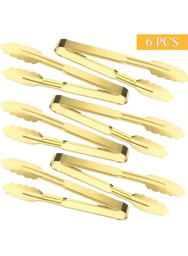 6 Golden Serving Tongs 9 Inch 304 Stainless Steel Utensils For Salad Buffet Appetizer Dessert Wedding Party Catering Family Hotel Restaurant - Image 1