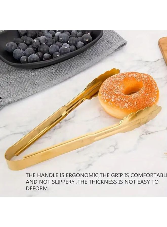 6 Golden Serving Tongs 9 Inch 304 Stainless Steel Utensils For Salad Buffet Appetizer Dessert Wedding Party Catering Family Hotel Restaurant - Image 3