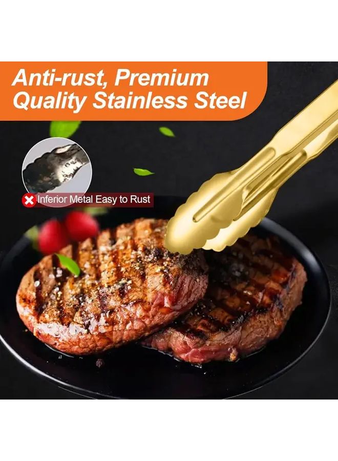 6 Golden Serving Tongs 9 Inch 304 Stainless Steel Utensils For Salad Buffet Appetizer Dessert Wedding Party Catering Family Hotel Restaurant - Image 5