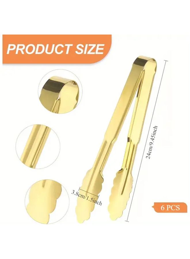 6 Golden Serving Tongs 9 Inch 304 Stainless Steel Utensils For Salad Buffet Appetizer Dessert Wedding Party Catering Family Hotel Restaurant - Image 2