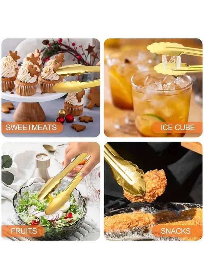 6 Golden Serving Tongs 9 Inch 304 Stainless Steel Utensils For Salad Buffet Appetizer Dessert Wedding Party Catering Family Hotel Restaurant - Image 4
