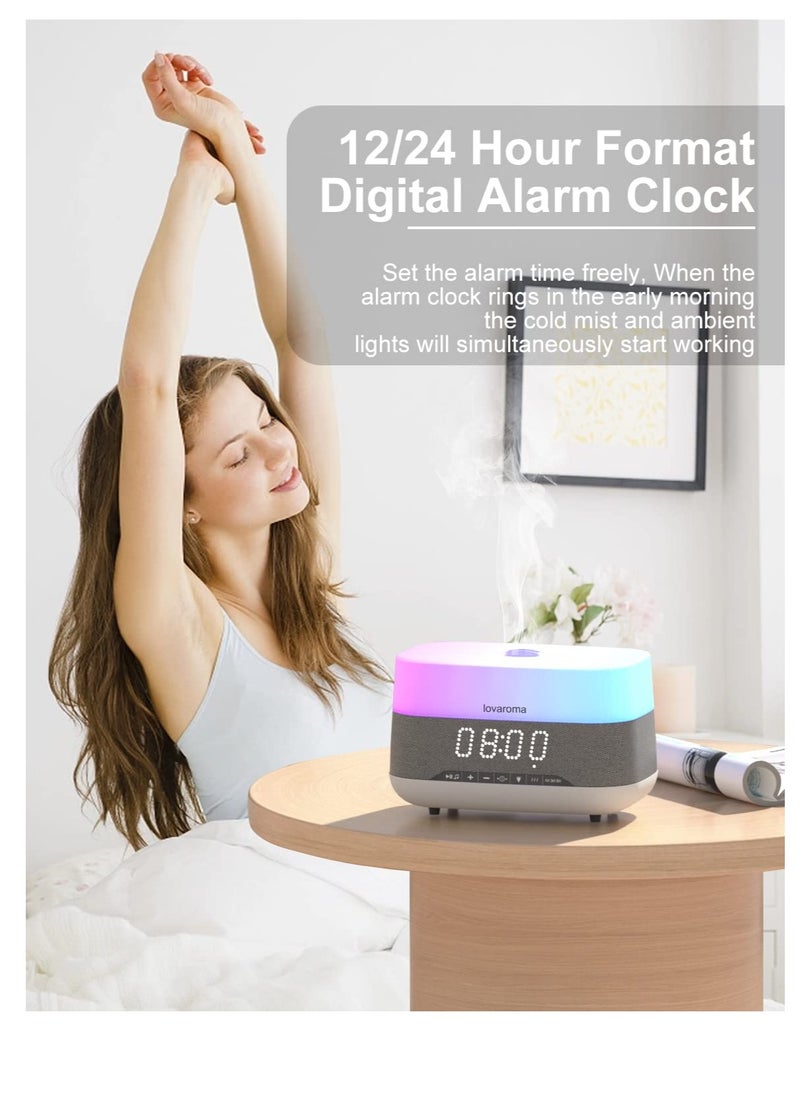 SYOSI - Essential Oil Diffuser, Aroma Diffuser with Bluetooth Speaker Alarm Clock - 300ml Cool Mist Humidifier with 7 Colors Lights 5 Timer for Large Room Home Office - Image 1