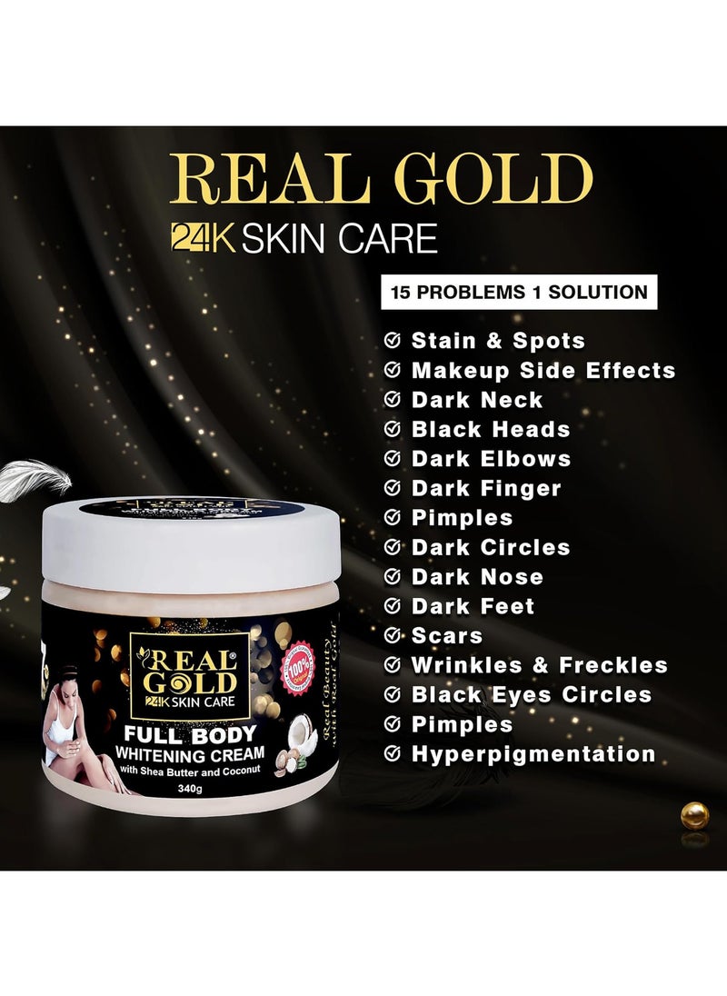 Real Gold - 24K SKIN CARE Full Body Whitening Cream with Shea Butter and Coconut 340g - Image 1