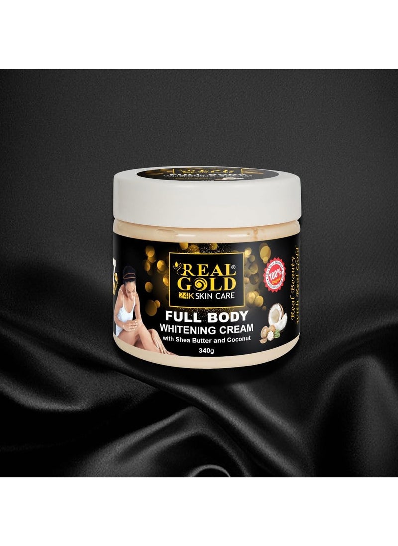 Real Gold - 24K SKIN CARE Full Body Whitening Cream with Shea Butter and Coconut 340g - Image 1