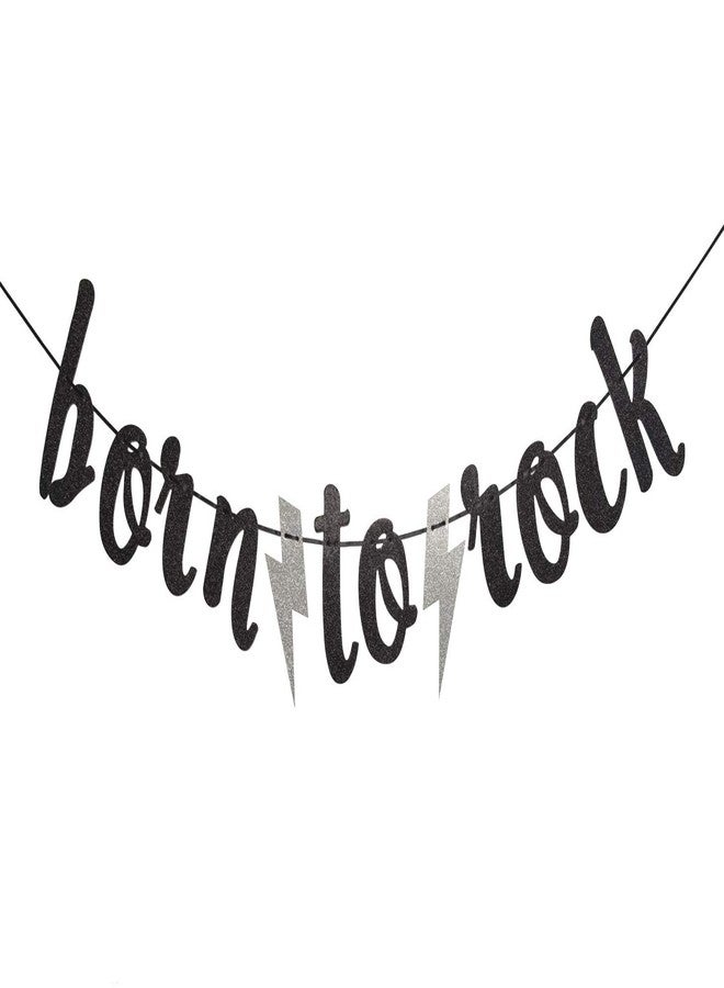 FOZEE Born to Rock Glitter Banner for Rock Birthday Party Decorations (Black) - Image 1