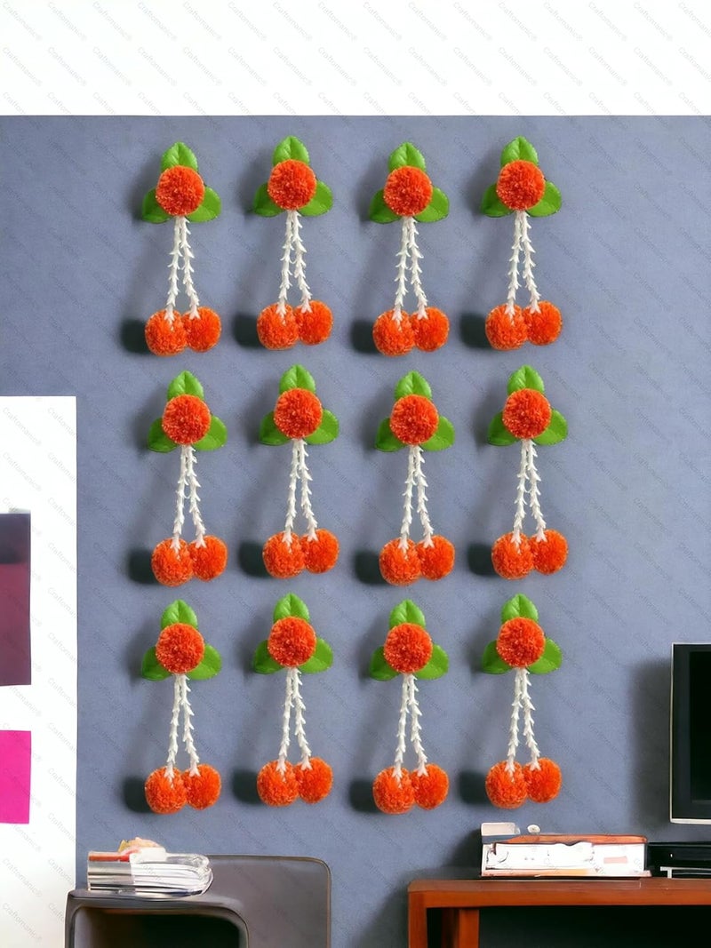 Craftomanic Artificial Flowers and Leaves Decoration Wedding Decorations Event Decor Perfect for Diwali Ganpati Pooja Temple Mandir Decoration Pack of 12 Orange Green - Image 1